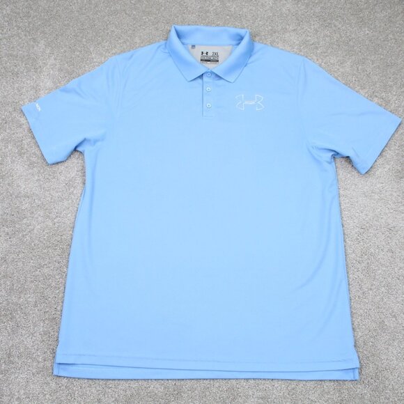 Under Armour Cold Black Polo Shirt Mens 2XL Blue UA Loose Heatgear S/S Pullover - Picture 1 of 13
